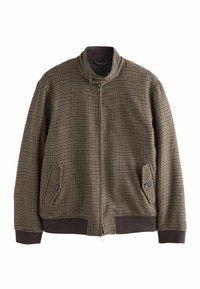 Rudas houndstooth tipo švarkas su aukštu apykakle, užtrauktuku priekyje, dviem šoninėmis kišenėmis ir banguotais rankogaliais bei apačia. Pagamintas iš tekstūruotos medžiagos.
