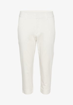 Pantalon cropped en mélange de coton blanc avec une taille plate et des ourlets à revers. Comprend des poches latérales et une texture lisse.