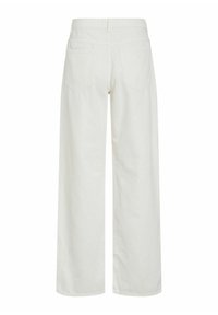 Pantalones anchos blancos de algodón con una textura suave, que cuentan con dos bolsillos traseros y un diseño de cintura alta.