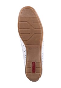 Semelle de sneaker blanche avec une surface en caoutchouc texturé, présentant un talon en caoutchouc brun et des motifs de grip sur les côtés. Taille 37 indiquée au fond.
