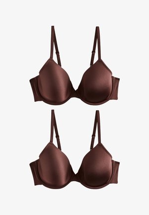 Du dizaino identiški rudi paminkštinti liemenukai su reguliuojamomis petnešėlėmis, išdėstyti ant balto fono.