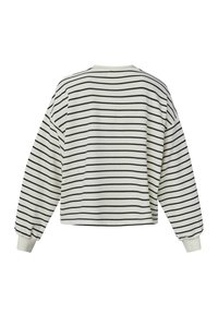 Bomuldssweatshirt med cropped design, lange ærmer og sorte vandrette striber på en cremet baggrund. Ribkantede manchetter og halsudskæring.