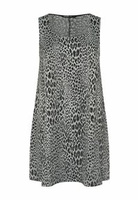 Ärmelloses Tanktop in Schwarz und silbernem Leopardenmuster, mit rundem Ausschnitt und lockerer Passform sowie einer glatten, leichten Textur.