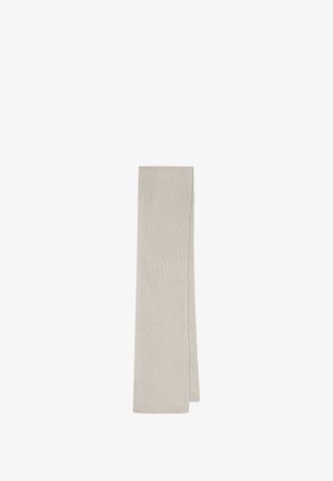 Ribbed, light gray scarf made from a soft material, featuring a long, rectangular shape with clean edges and no visible patterns or accents.