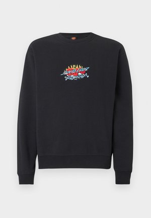 Must pikkade varrukatega ümmarguse kraega dressipluus, millel on värvikas "Santa Cruz" tekst põleva kolju ja luustiku graafiku kohal, mis asub rinna keskel.