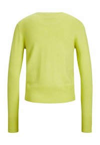Maglione a maniche lunghe verde lime, realizzato in maglia, con scollo rotondo. Presenta polsini e orlo a costine, texture liscia senza motivi o elementi metallici visibili.