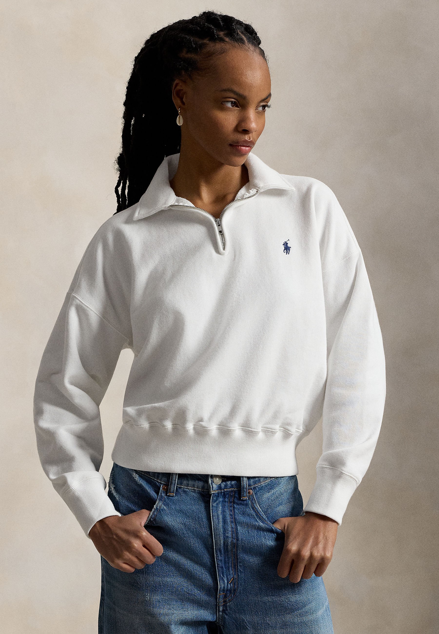 Polo Ralph Lauren FLEECE QUARTER-ZIP - Sweatshirt - white - Zalando.ie