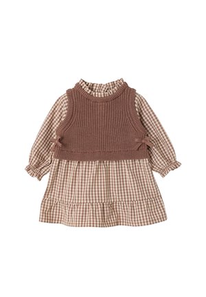 Vertbaudet, VERTBAUDET 2-IN-1-KLEID MIT INTEGRIERTEM PULLUNDER BABY, MUSSELIN - Strickkleid - schokolade
