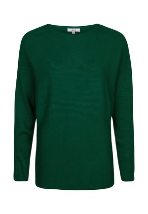 Donkergroen geribbelde lange mouwen trui met een ronde halslijn en een ontspannen pasvorm.