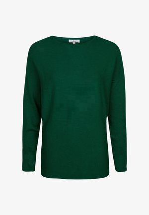 Donkergroen geribbelde lange mouwen trui met een ronde halslijn en een ontspannen pasvorm.