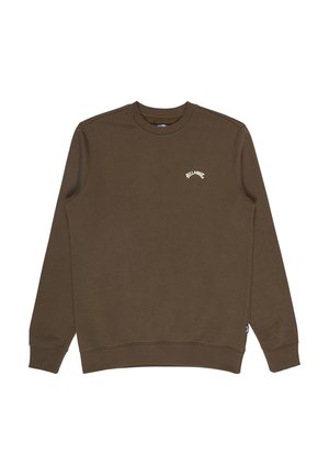 Brown sweatshirt made of cotton, featuring a round neck, ribbed cuffs, and a small white logo on the chest. Classic fit, smooth texture.