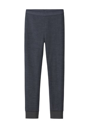 Pantalon slim gris foncé avec taille élastique et chevilles retroussées, confectionné dans un tissu doux et léger.