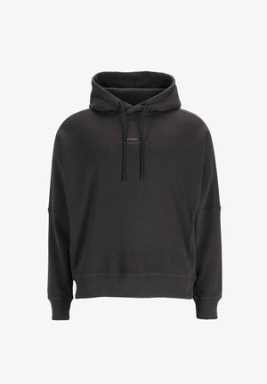 Zwarte hoodie met een trekkoord aan de voorkant en kleine "CHASIN'" tekst gecentreerd op de borst, ribgebreide manchetten en zoom.