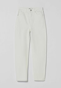 Vita denimjeans med rak passform, utrustade med dragkedja, knappstängning och fem fickor. Slät textur med minimala sömnadsdetaljer.