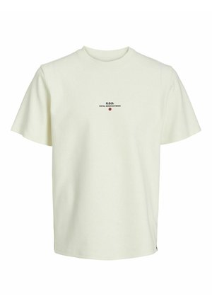 Šviesiai kreminis trumpas rankovės marškinėliai, pagaminti iš medvilnės. Pasižymi juodu atspaudu "R.D.D. ROYAL DENIM DIVISION" su raudonu tašku akcentu.