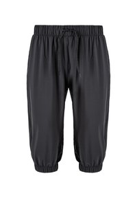 Svarta atletiska shorts i lätt material, med elastisk midja med snörning och elastiska muddar vid fållarna.