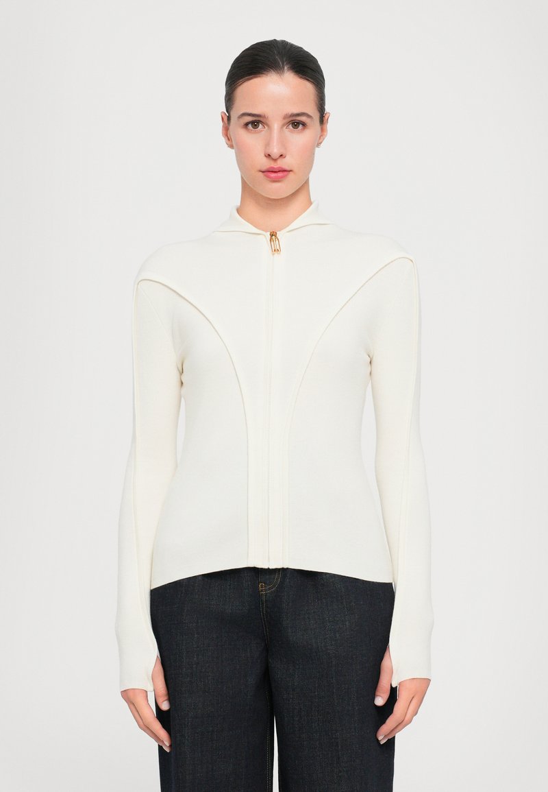 Victoria Beckham PIPING DETAIL HOODED - Sudadera con cremallera - ivory