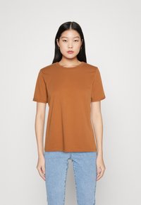 Pieces PCRIA FOLD UP SOLID TEE - T-shirts - almond