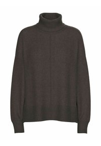Maglione a collo alto grigio scuro realizzato in morbido tessuto lavorato a maglia. Presenta polsini e orlo a coste, vestibilità rilassata e una cucitura centrale.