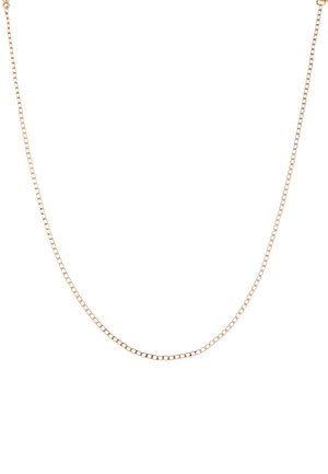 Goldplattierte Metallkettensnecklace, bestehend aus kleinen runden Gliedern, mit einer glatten, glänzenden Oberfläche und einem Standardverschluss.