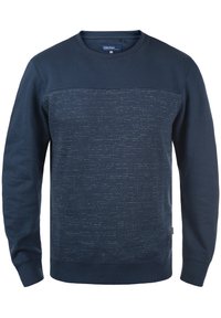 Marineblaues Sweatshirt aus einer Baumwollmischung, mit einem strukturierten oberen Teil mit dezenten horizontalen Streifen und gerippten Bündchen und Saum.