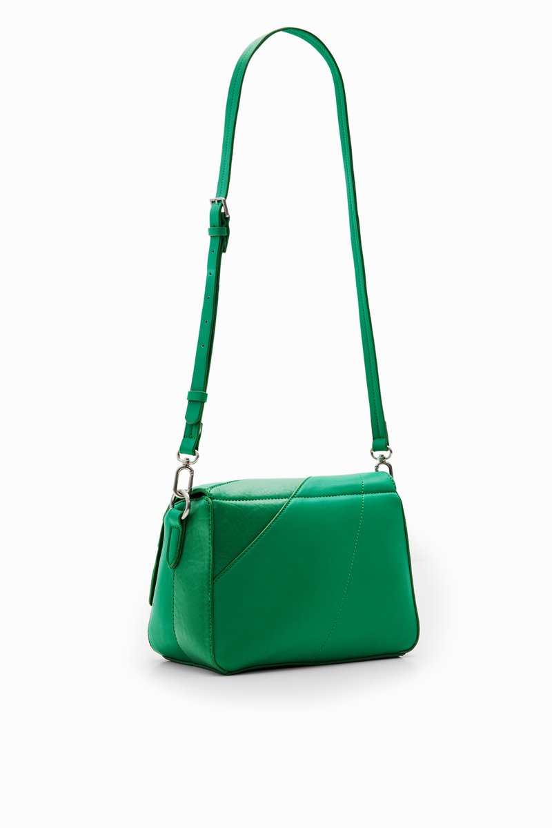 Desigual Borsa A Mano In Tessuto - Verde, Design Con Toppe, Chiusura A Zip - Foto 9