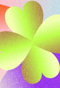 Green geometric design featuring a large upward-pointing triangle above a rounded segment, set against a pale purple background.