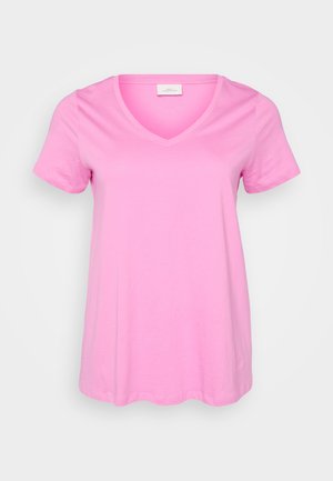 Koszulka z krótkim rękawem w kolorze intensywnego różu, wykonana z miękkiej bawełny, z luźnym krojem i prostym dołem.