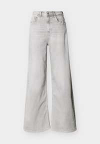 Ανοιχτό γκρι τζιν παντελόνια φαρδιάς γραμμής από denim, με ψηλή μέση, μπροστινές τσέπες και κούμπωμα με κουμπί. Λεία υφή με διακριτική ξεθωριασμένη όψη.