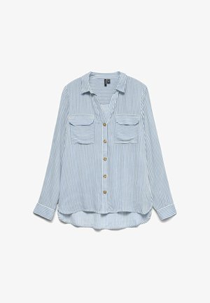 Helehallide ja valgete triipudega pikkade varrukatega nööpidega särgisärk, kahe rinnatasku ja kuldsete nööpidega. Pehme kangas ümarate äärega.