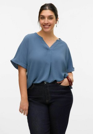 MIT KURZEN ÄRMELN V-AUSSCHNITT - Bluza - china blue