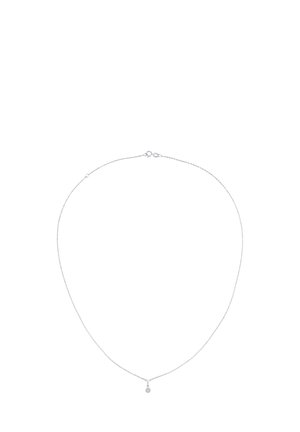 Sølv kæd necklace med en delikat vedhæng med en lille rund ædelsten, der fremhæver en glat overflade og et simpelt design.