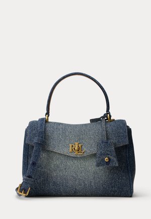 Lauren Ralph Lauren, WASHED DENIM SMALL FARRAH SOFT SATCHEL - Дамска чанта - blue denim/tan