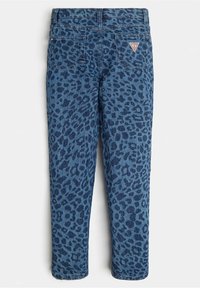 Džínové kalhoty v modré barvě s tmavým leopardím potiskem. Mají dvě zadní kapsy a značkovou nášivku na pásku. Design se rovnými nohavicemi.