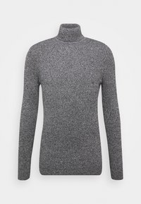 Grå och svartmelerad stickad polotröja med långa ärmar, slim fit och ribbad textur.