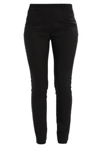 Sorte, skræddersyede bukser med en slank pasform, der har en glat tekstur og minimalistisk design. Ingen synlige lommer, linning uden bæltestropper.