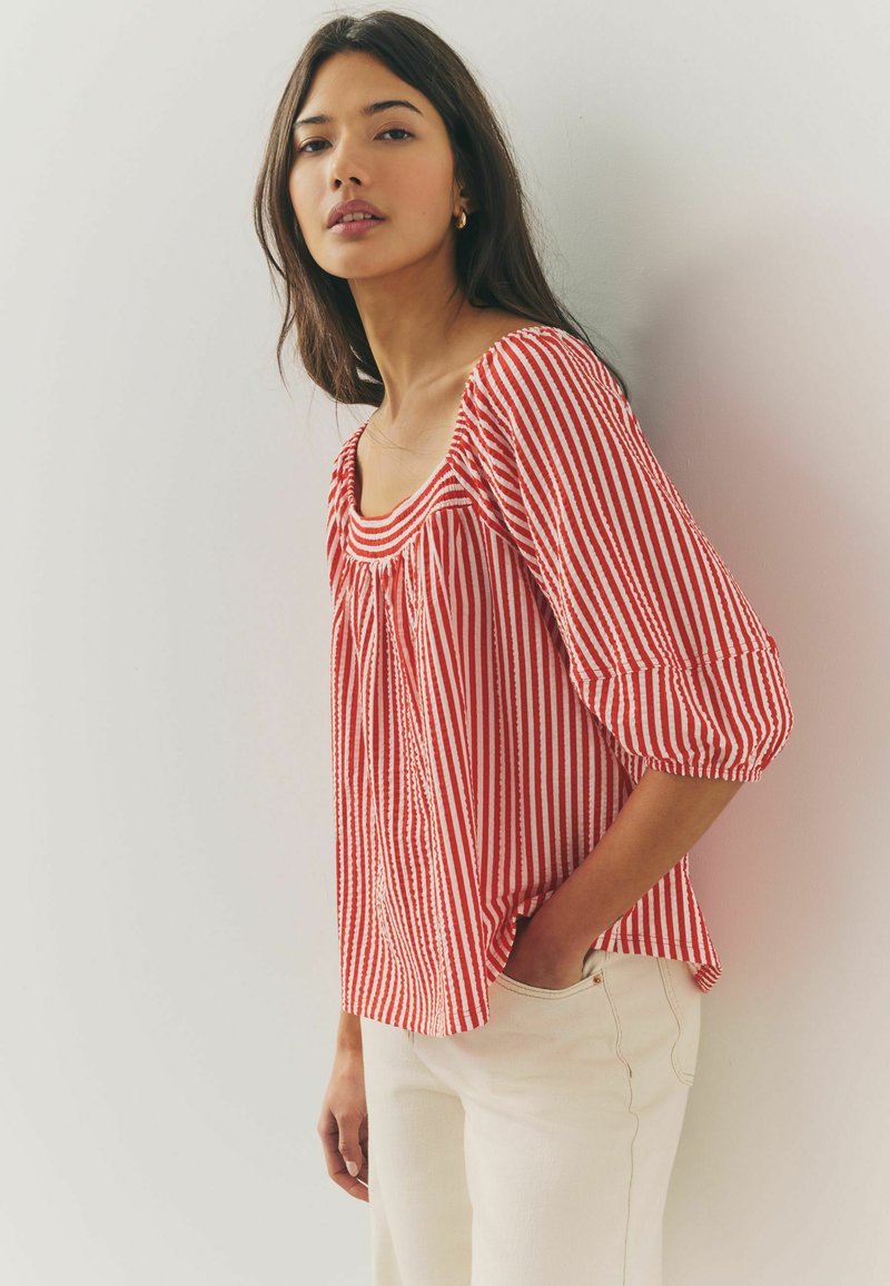 Next REGULAR FIT - VOLUME HALF SLEEVE - Blůza - red white stripe