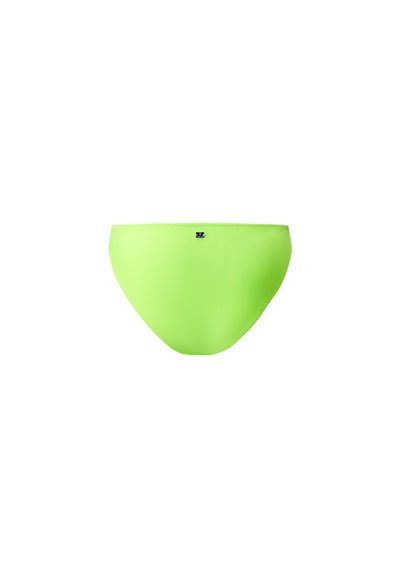 Neonově zelené bikinové spodky vyrobené z hladkého, elastického materiálu. Mají minimalistický design s malým černým logem umístěným u pasu.