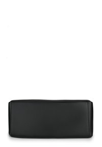 Black rectangular bag made of smooth, matte texture with rounded edges. Features subtle stitching and a sturdy base.