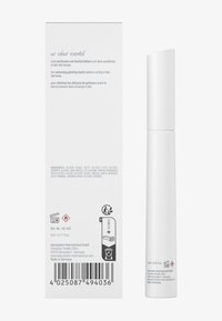 Flacon cylindrique blanc avec un col effilé, capacité de 5 ml, et une étiquette imprimée comportant du texte, des symboles et un code-barres au dos.
