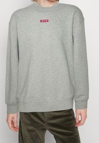 Felpa grigia in misto cotone, con scollatura rotonda e polsini a costine, decorata con un logo ricamato rosso di Levi's sul petto.