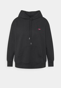 Sweat à capuche noir Levi's avec poche kangourou à l'avant, capuche avec cordon de serrage, poignets côtelés et petit logo rouge sur la poitrine gauche.