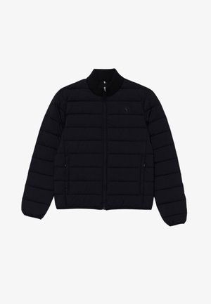 Giubbotto a palloncino nero con zip frontale, colletto a coste, design trapuntato e due tasche laterali. Realizzato in nylon, presenta un dettagli del logo discreto.