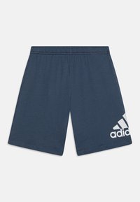 Tummansiniset shortsit, joissa on joustava vyötärö, ja vasemmassa alakulmassa valkoinen Adidas-logo. Valmistettu pehmeästä, kevyestä kankaasta.