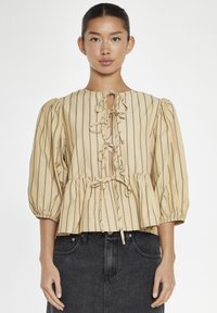 Glamorous TIE FRONT - Bluse - beige brown stripe
