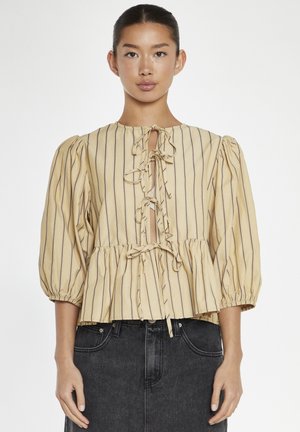 TIE FRONT - Blus - beige brown stripe