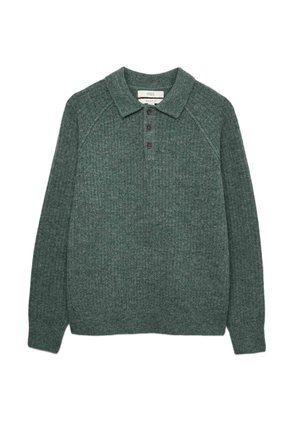 Marks & Spencer, LOFTY RIBBED BUTTONED KNITTED POLO SHIRT. - Striktrøje - cedar