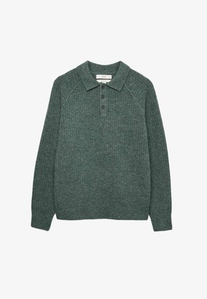 Marks & Spencer, LOFTY RIBBED BUTTONED KNITTED POLO SHIRT. - Striktrøje - cedar