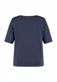 Samoon KURZARM RUNDHALS MIT VERZIERTEM WORDING - T-Shirt print - dark lake blue gemustert