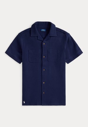WAFFLE-KNIT COTTON-LINEN CAMP SHIRT - Πουκάμισο - newport navy
